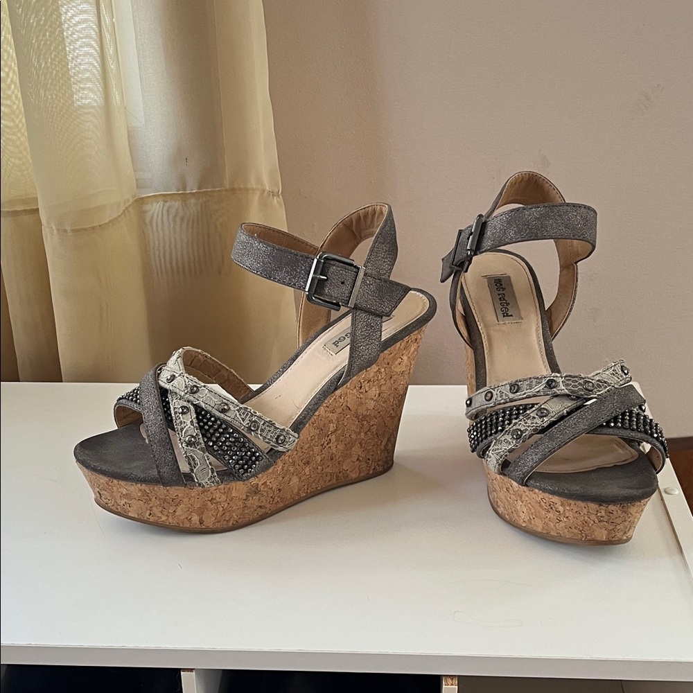 Not Rated Gray and Black Wedge Sandals